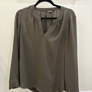 Express Olive V-Neck Long Sleeve Blouse